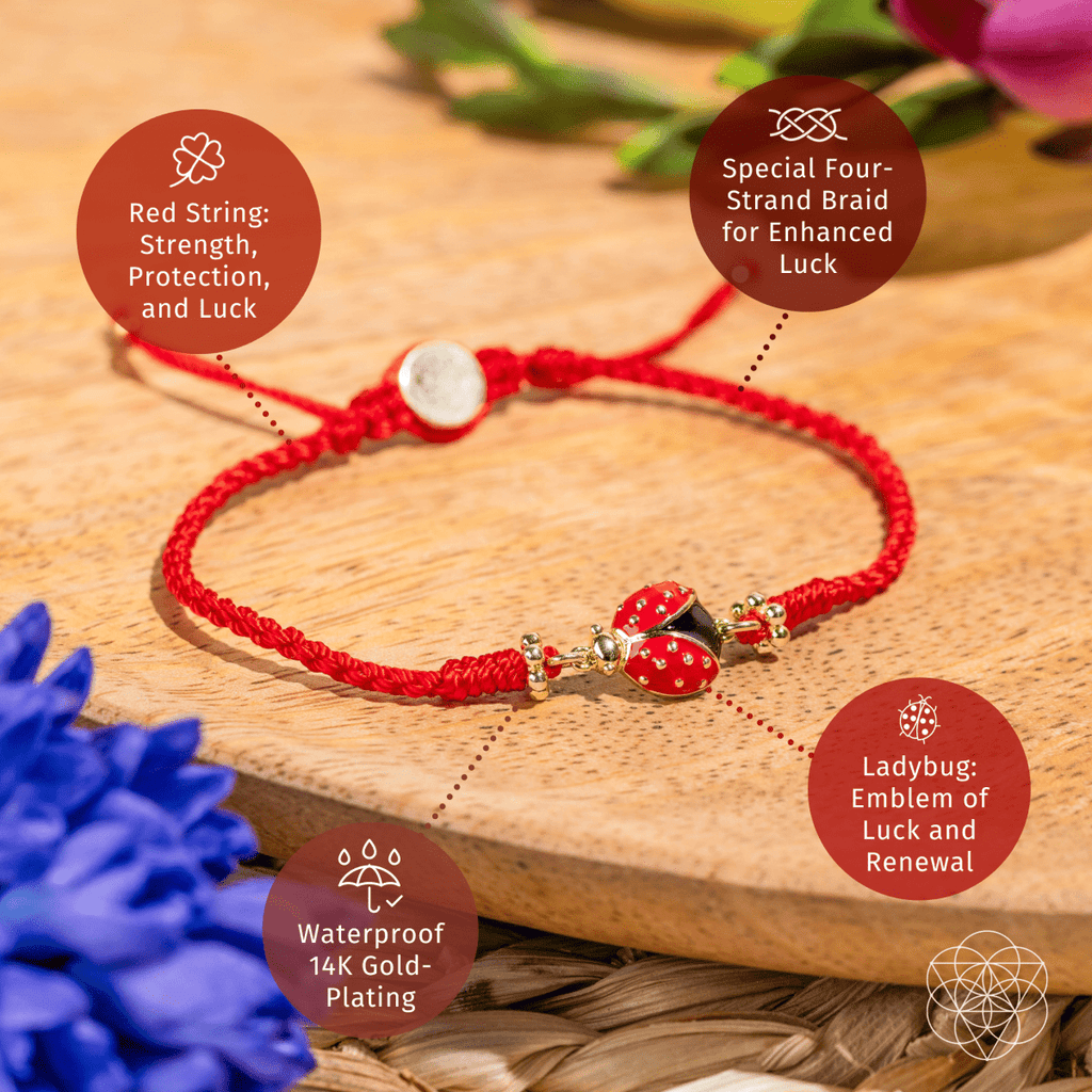 Lucky Ladybug - Four-Strand Red String Bracelet by Conscious Items