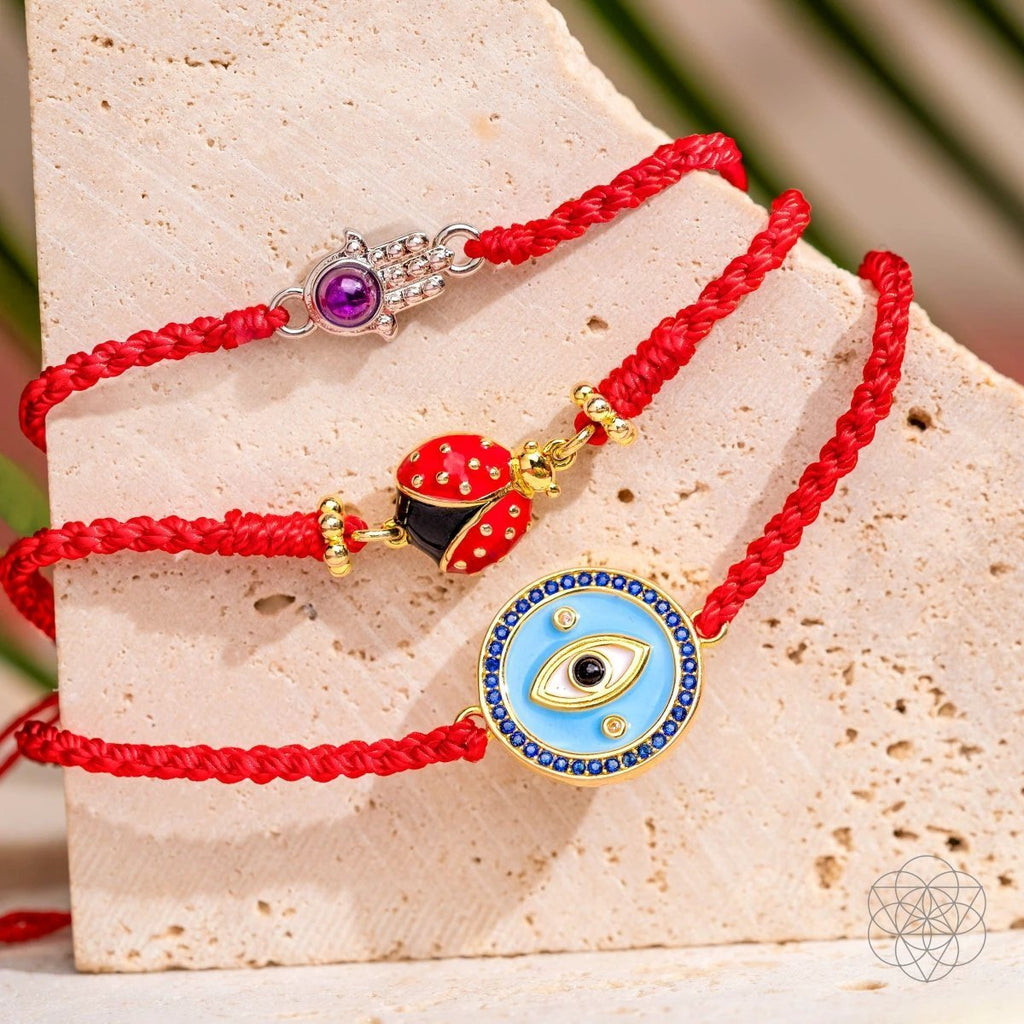 Lucky Ladybug - Four-Strand Red String Bracelet by Conscious Items