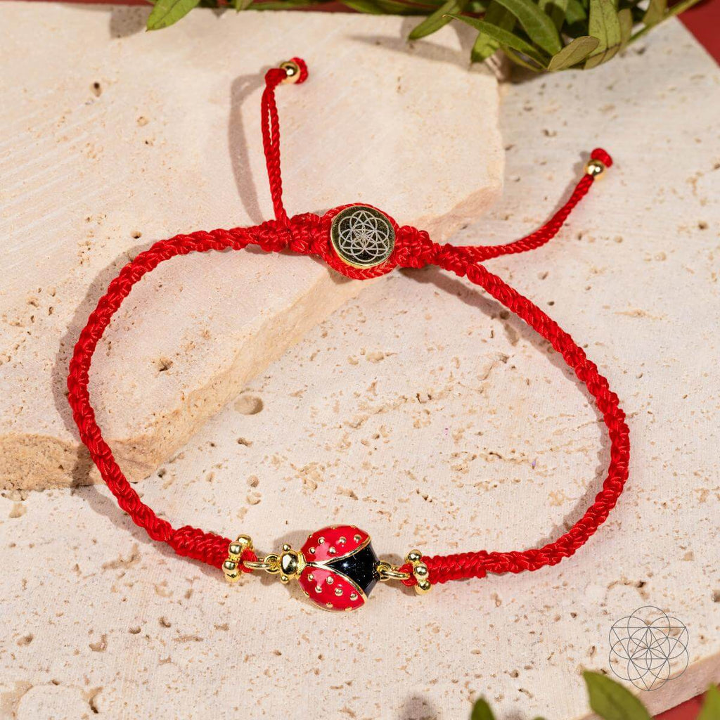 Lucky Ladybug - Four-Strand Red String Bracelet by Conscious Items