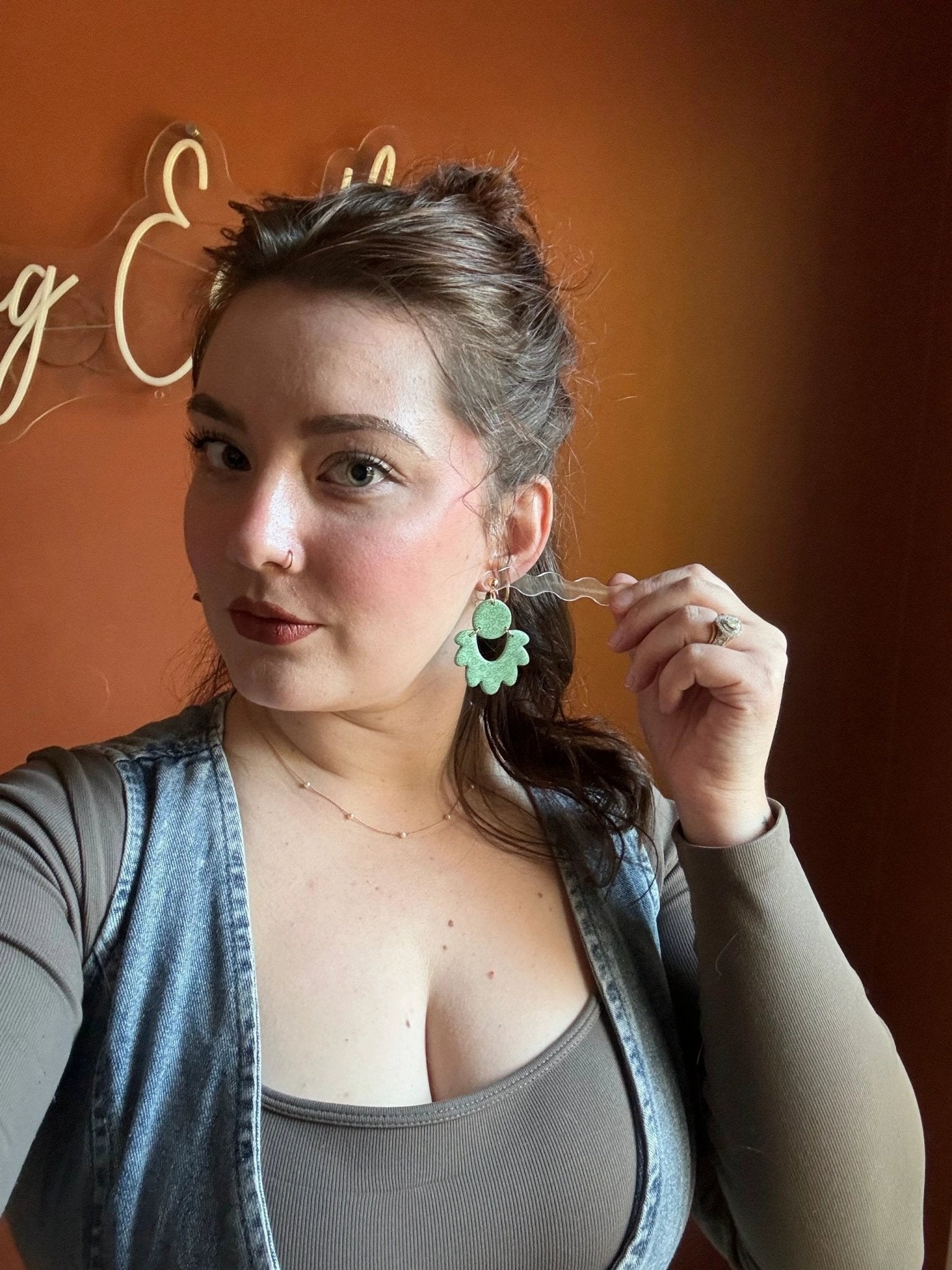 Lucky Taylor green earrings, 14k gold plated, handmade with polymer clay, Nickel free