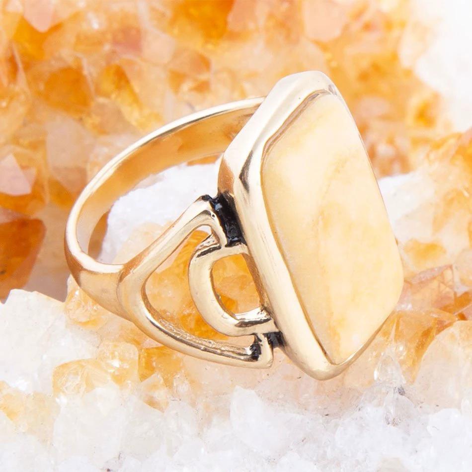 Luster Yellow Agate Golden Statement Ring by Barse Jewelry