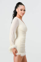 LUX FUR TRIM SEQUINS KIMONO SLEEVES ONE SHOULDER BODYCON MINI DRESS Dress La Vie Bien LUX FUR TRIM SEQUINS KIMONO SLEEVES ONE SHOULDER BODYCON MINI DRESS