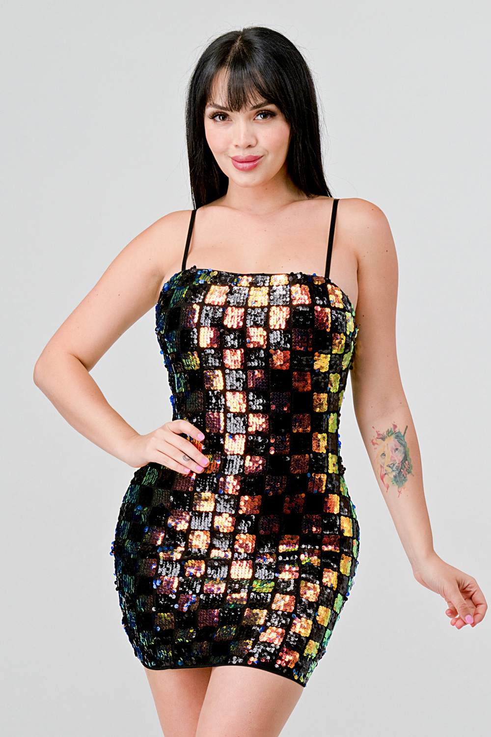 LUXE CHECK PATTERN SEQUINS Dress La Vie Bien LUXE CHECK PATTERN SEQUINS