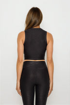 Luxe Edge Leather - Look Crossover Crop Top Clothing La Vie Bien Luxe Edge Leather - Look Crossover Crop Top