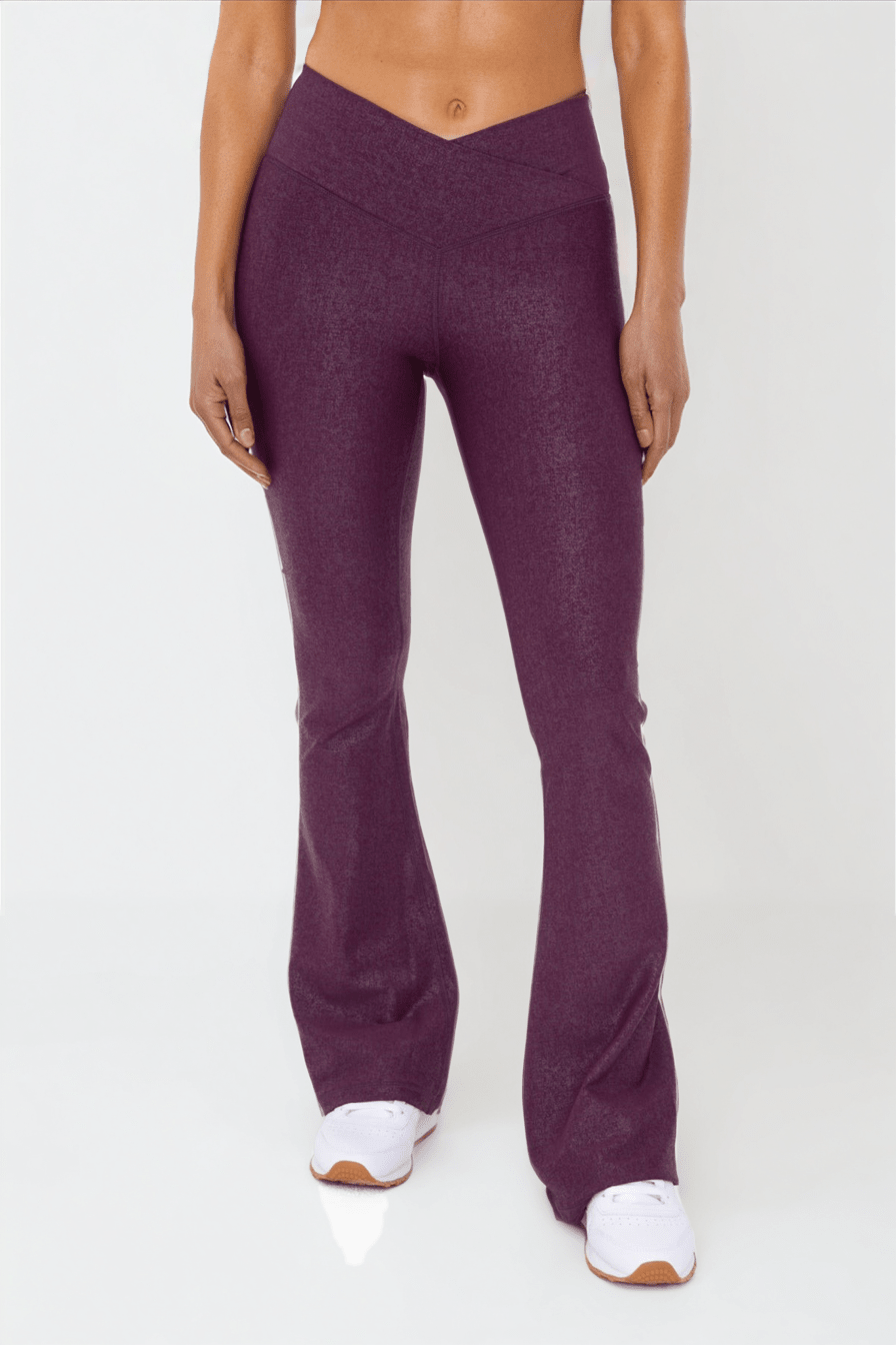 Luxe Edge Leather - Look Crossover Flare Leggings Clothing La Vie Bien Luxe Edge Leather - Look Crossover Flare Leggings
