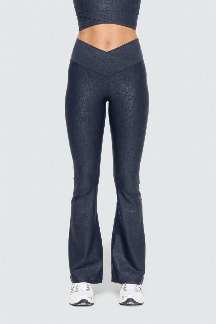Luxe Edge Leather - Look Crossover Flare Leggings Clothing La Vie Bien Luxe Edge Leather - Look Crossover Flare Leggings