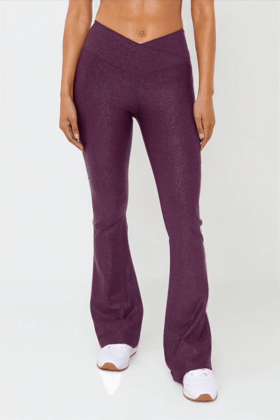Luxe Edge Leather - Look Crossover Flare Leggings Clothing La Vie Bien Luxe Edge Leather - Look Crossover Flare Leggings