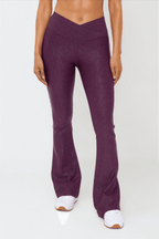 Luxe Edge Leather - Look Crossover Flare Leggings Clothing La Vie Bien Luxe Edge Leather - Look Crossover Flare Leggings