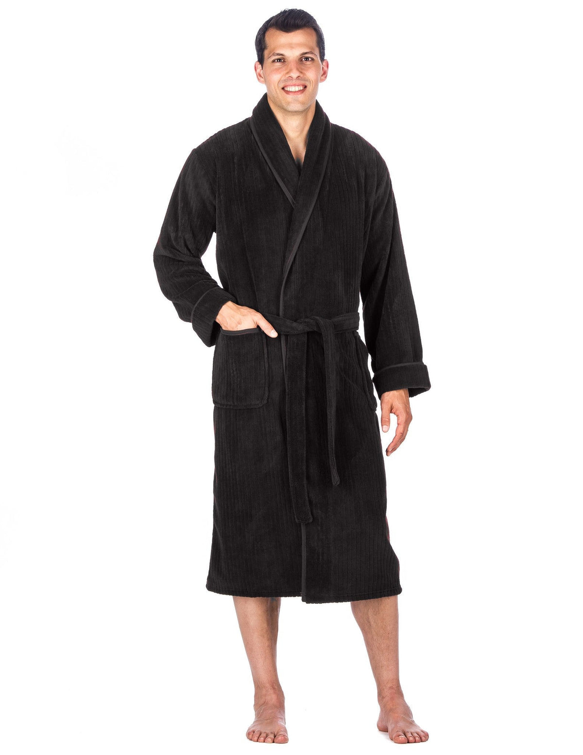Luxurious Noble Mount Men's Coral Fleece Plush Robe with Shawl Collar - Soft, Warm, and Cozy Full-Length Bathrobe with Pockets and Tie Belt bathrobes La Vie Bien Luxurious Noble Mount Men's Coral Fleece Plush Robe with Shawl Collar - Soft, Warm, and Cozy Full-Length Bathrobe with Pockets and Tie Belt