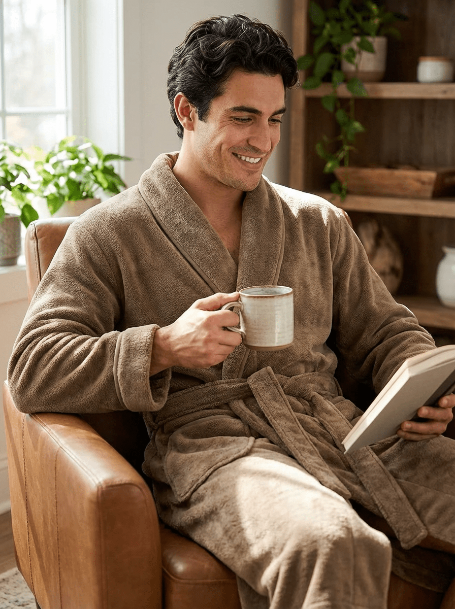 Luxurious Noble Mount Men's Coral Fleece Plush Robe with Shawl Collar - Soft, Warm, and Cozy Full-Length Bathrobe with Pockets and Tie Belt bathrobes La Vie Bien Luxurious Noble Mount Men's Coral Fleece Plush Robe with Shawl Collar - Soft, Warm, and Cozy Full-Length Bathrobe with Pockets and Tie Belt