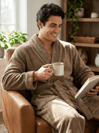 Luxurious Noble Mount Men's Coral Fleece Plush Robe with Shawl Collar - Soft, Warm, and Cozy Full-Length Bathrobe with Pockets and Tie Belt bathrobes La Vie Bien Luxurious Noble Mount Men's Coral Fleece Plush Robe with Shawl Collar - Soft, Warm, and Cozy Full-Length Bathrobe with Pockets and Tie Belt
