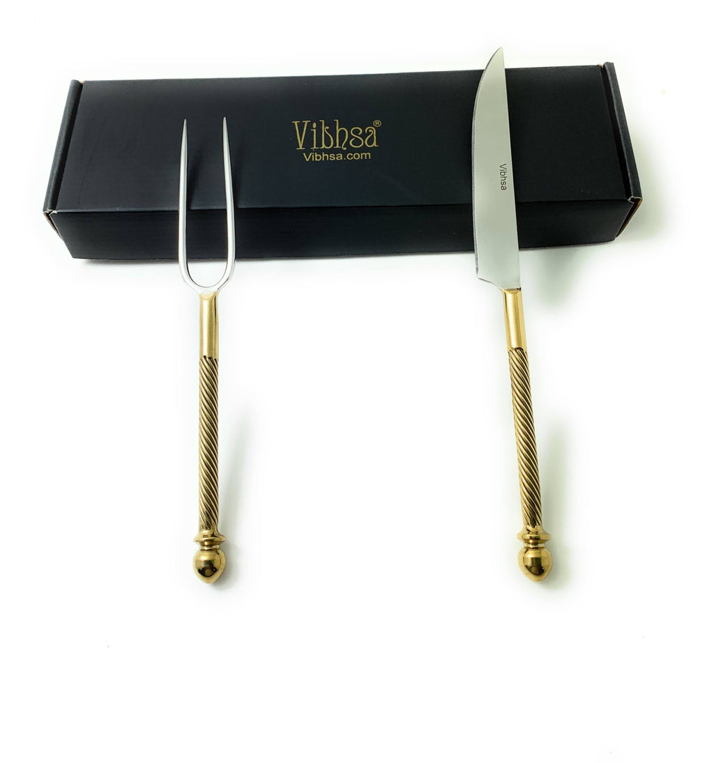 Luxury Carving Set – Handmade Stainless Steel with Golden Accents Dining Decor La Vie Bien Luxury Carving Set – Handmade Stainless Steel with Golden Accents