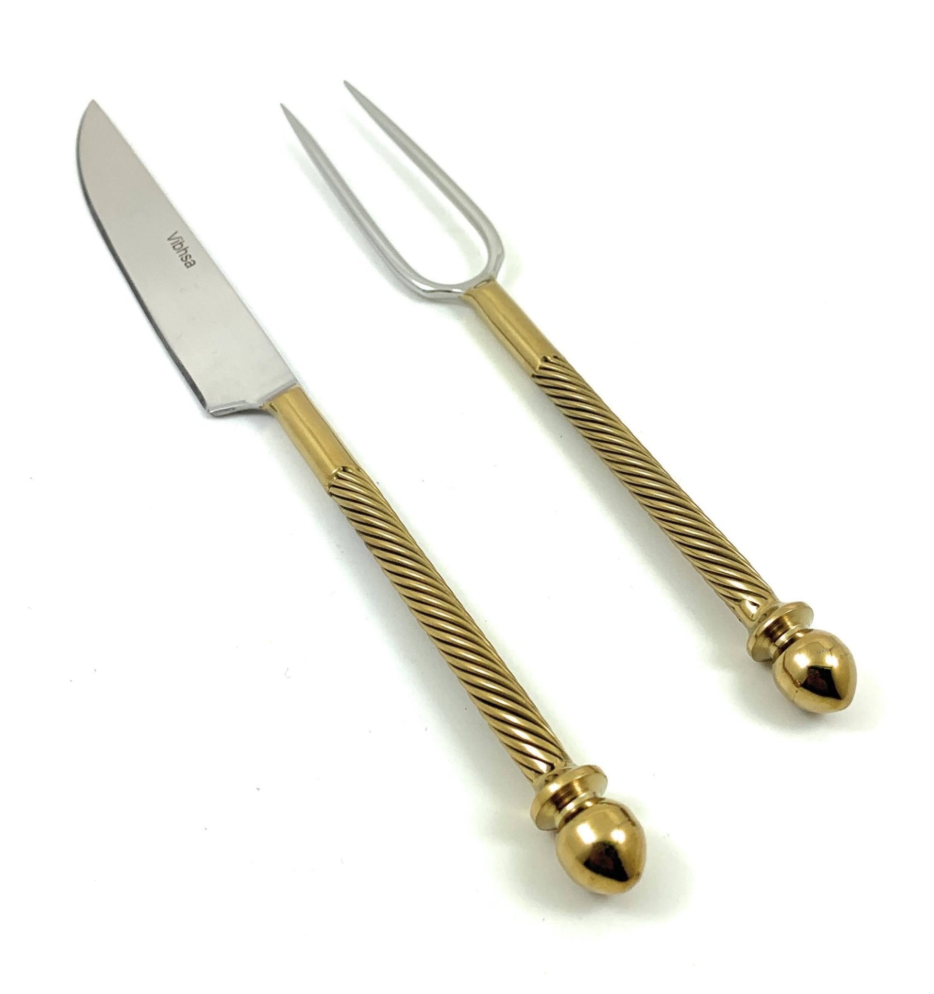 Luxury Carving Set – Handmade Stainless Steel with Golden Accents Dining Decor La Vie Bien Luxury Carving Set – Handmade Stainless Steel with Golden Accents