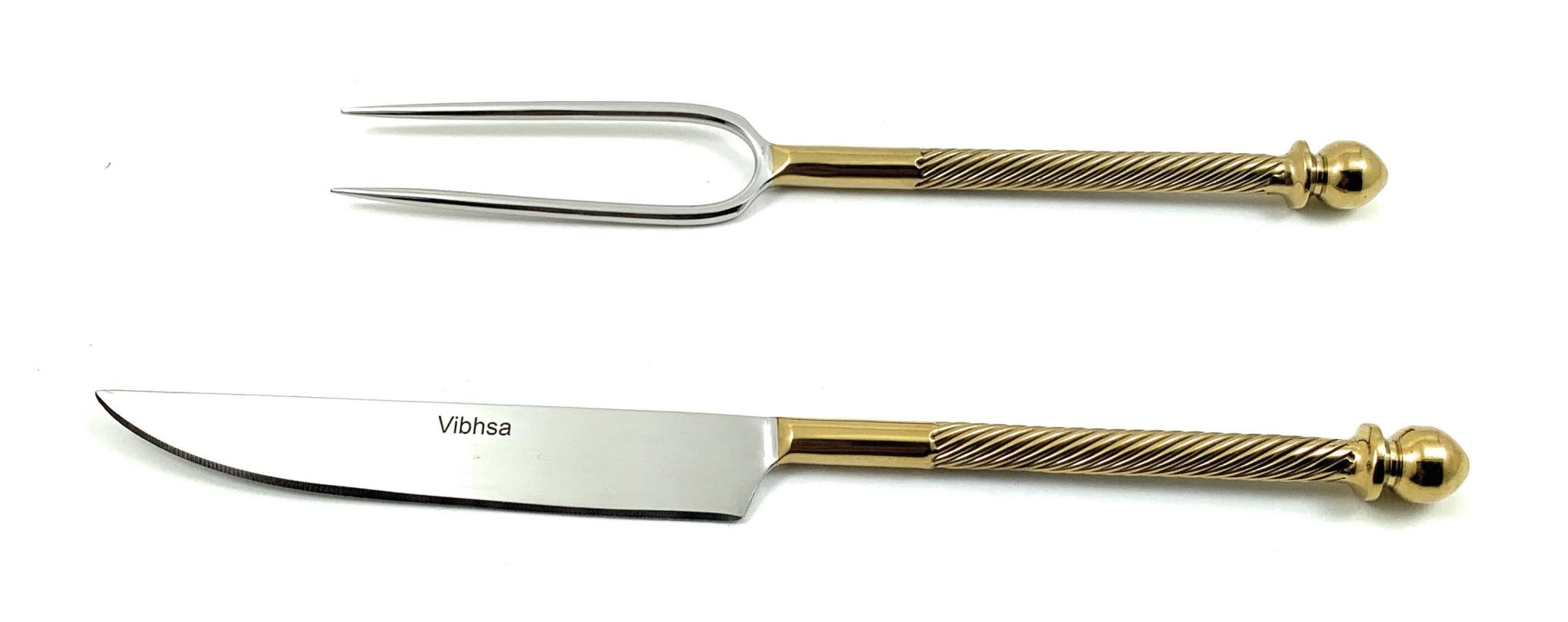 Luxury Carving Set – Handmade Stainless Steel with Golden Accents Dining Decor La Vie Bien Luxury Carving Set – Handmade Stainless Steel with Golden Accents