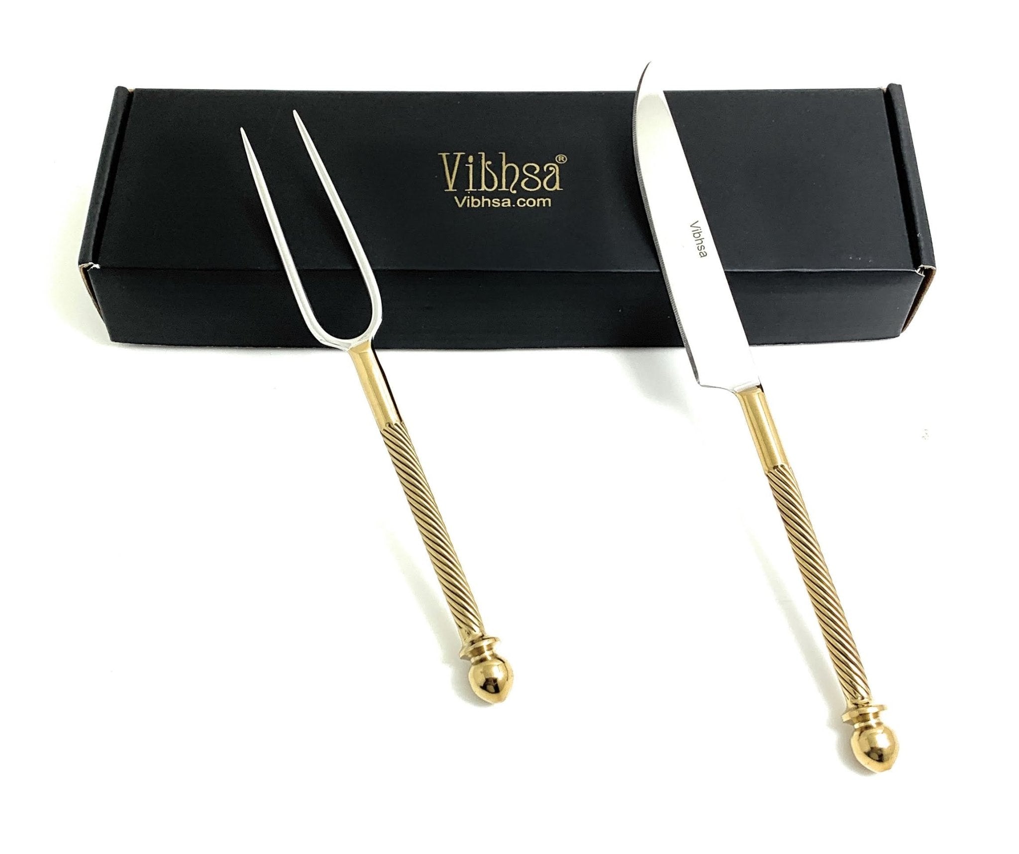 Luxury Carving Set – Handmade Stainless Steel with Golden Accents Dining Decor La Vie Bien Luxury Carving Set – Handmade Stainless Steel with Golden Accents