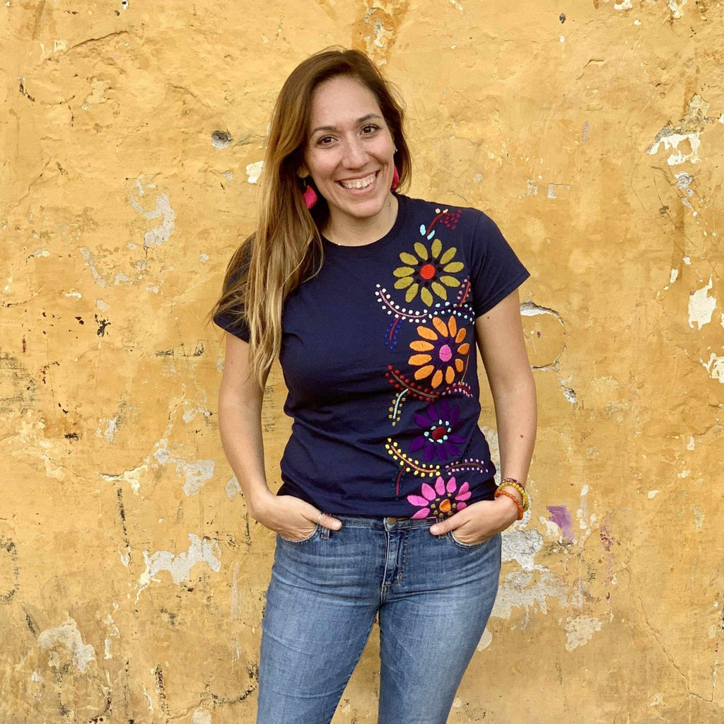 Luzy Hand Embroidered Fitted T-Shirt - Mexico Apparel La Vie Bien Luzy Hand Embroidered Fitted T-Shirt - Mexico