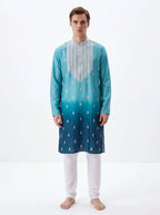 2074 - Blue silk kurta with white pajama