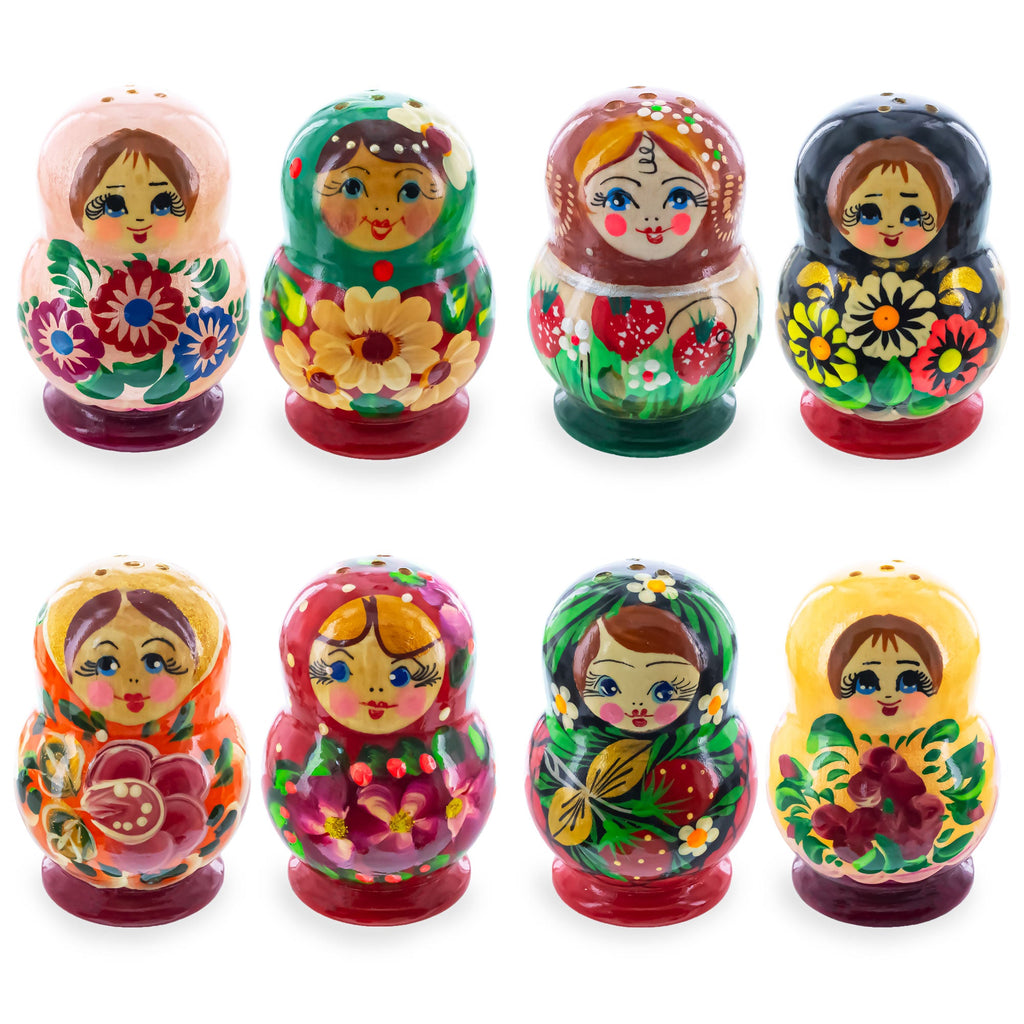 Set of 2 Wooden Floral Nesting Dolls - Matryoshka Salt and Pepper Shakers