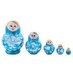 Light Blue Color with White Flower Wooden  Nesting Dolls