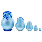 Light Blue Color with Blue Flowers Wooden  Nesting Dolls
