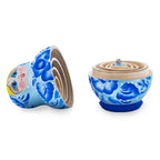 Light Blue Color with Blue Flowers Wooden  Nesting Dolls