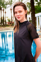 Lycra Black Burkini Modest Swimwear M2448 Semi Modest Swimwear La Vie Bien Lycra Black Burkini Modest Swimwear M2448
