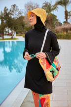 Lycra Black Burkini Modest Swimwear M2473 Covered Burkini Swimwear La Vie Bien Lycra Black Burkini Modest Swimwear M2473