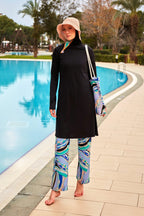 Lycra Black Burkini Modest Swimwear M2477 Covered Burkini Swimwear La Vie Bien Lycra Black Burkini Modest Swimwear M2477