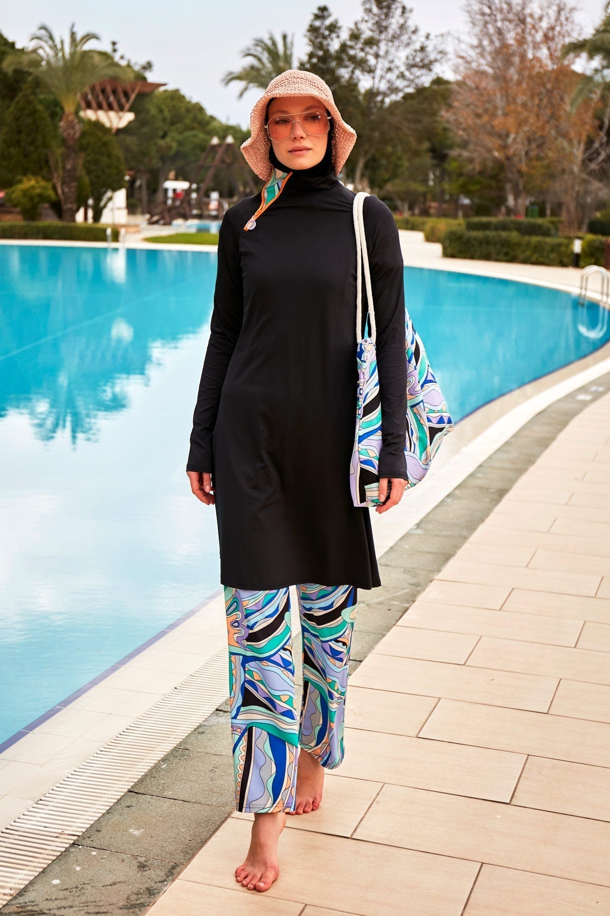 Lycra Black Burkini Modest Swimwear M2477 Covered Burkini Swimwear La Vie Bien Lycra Black Burkini Modest Swimwear M2477
