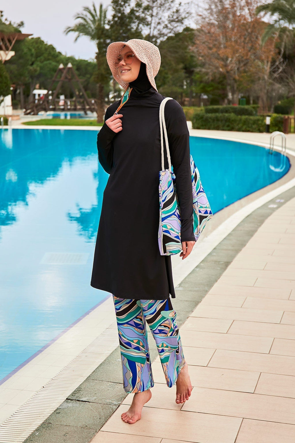 Lycra Black Burkini Modest Swimwear M2477 Covered Burkini Swimwear La Vie Bien Lycra Black Burkini Modest Swimwear M2477