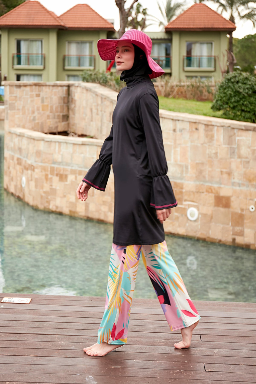 Lycra Black Burkini Modest Swimwear M2480 Covered Burkini Swimwear La Vie Bien Lycra Black Burkini Modest Swimwear M2480