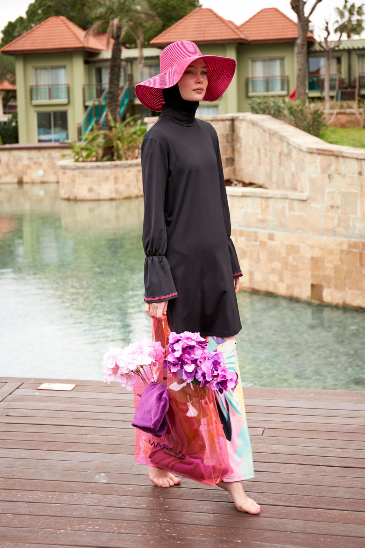 Lycra Black Burkini Modest Swimwear M2480 Covered Burkini Swimwear La Vie Bien Lycra Black Burkini Modest Swimwear M2480
