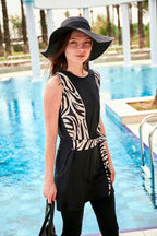 Lycra Black Coverage Swimsuit M2451 Semi Modest Swimwear La Vie Bien Lycra Black Coverage Swimsuit M2451