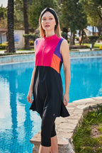 Lycra Black Half Coverage Swimsuit M2442 Semi Modest Swimwear La Vie Bien Lycra Black Half Coverage Swimsuit M2442