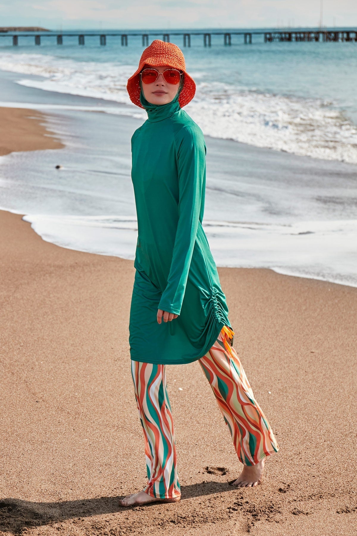 Lycra Green Burkini Modest Swimwear M2493 Covered Burkini Swimwear La Vie Bien Lycra Green Burkini Modest Swimwear M2493