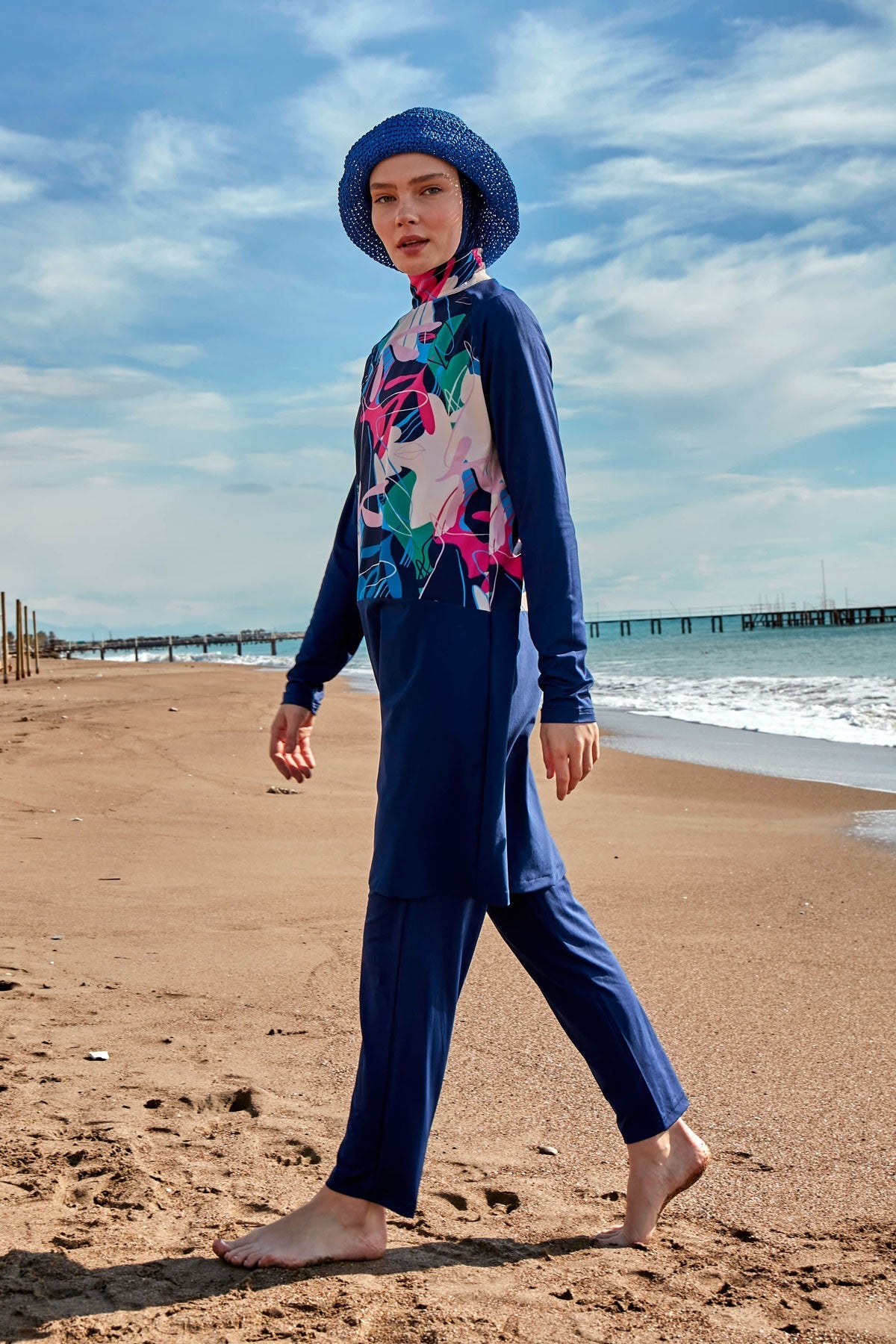 Lycra Navy Burkini Modest Swimwear M2497 Covered Burkini Swimwear La Vie Bien Lycra Navy Burkini Modest Swimwear M2497