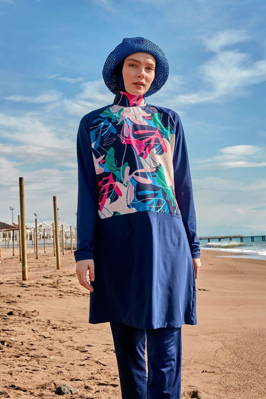 Lycra Navy Burkini Modest Swimwear M2497 Covered Burkini Swimwear La Vie Bien Lycra Navy Burkini Modest Swimwear M2497