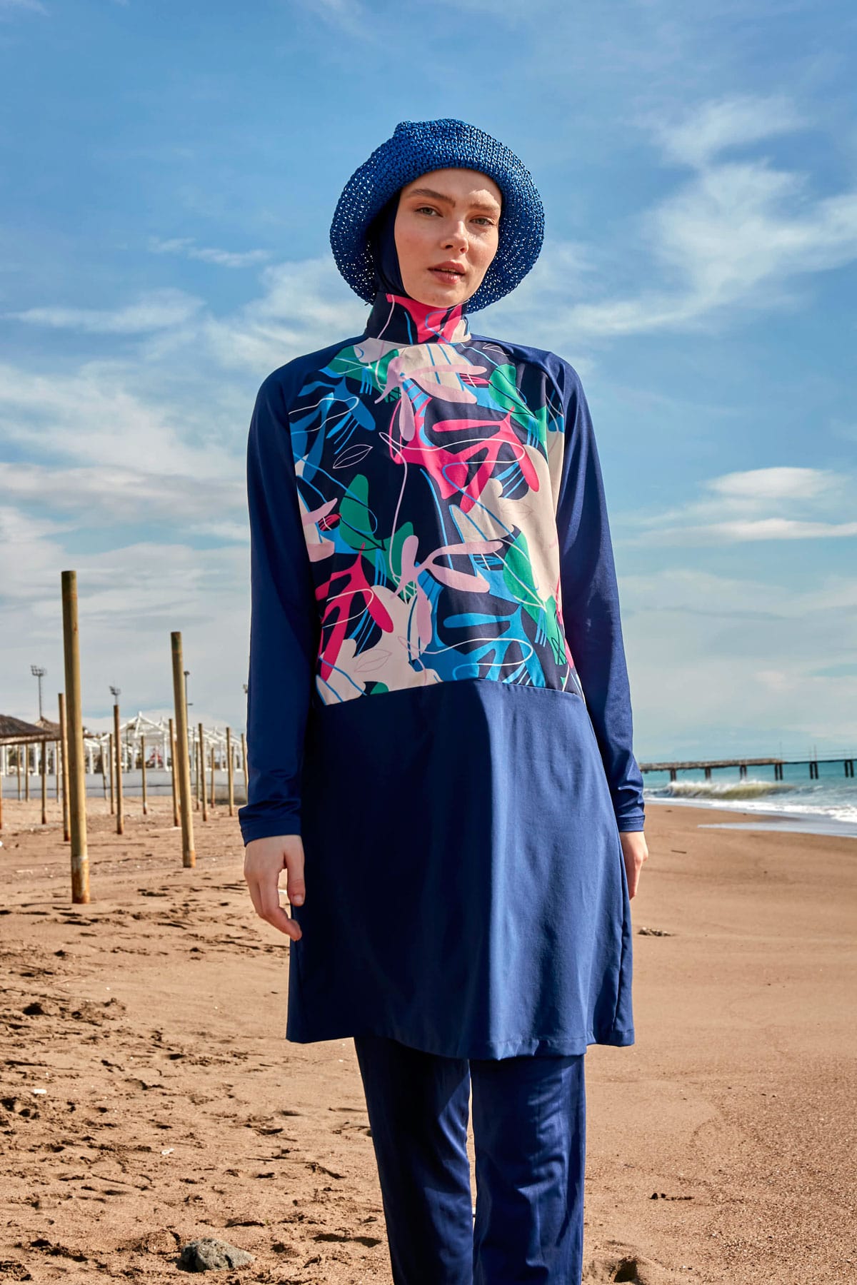 Lycra Navy Burkini Modest Swimwear M2497 Covered Burkini Swimwear La Vie Bien Lycra Navy Burkini Modest Swimwear M2497