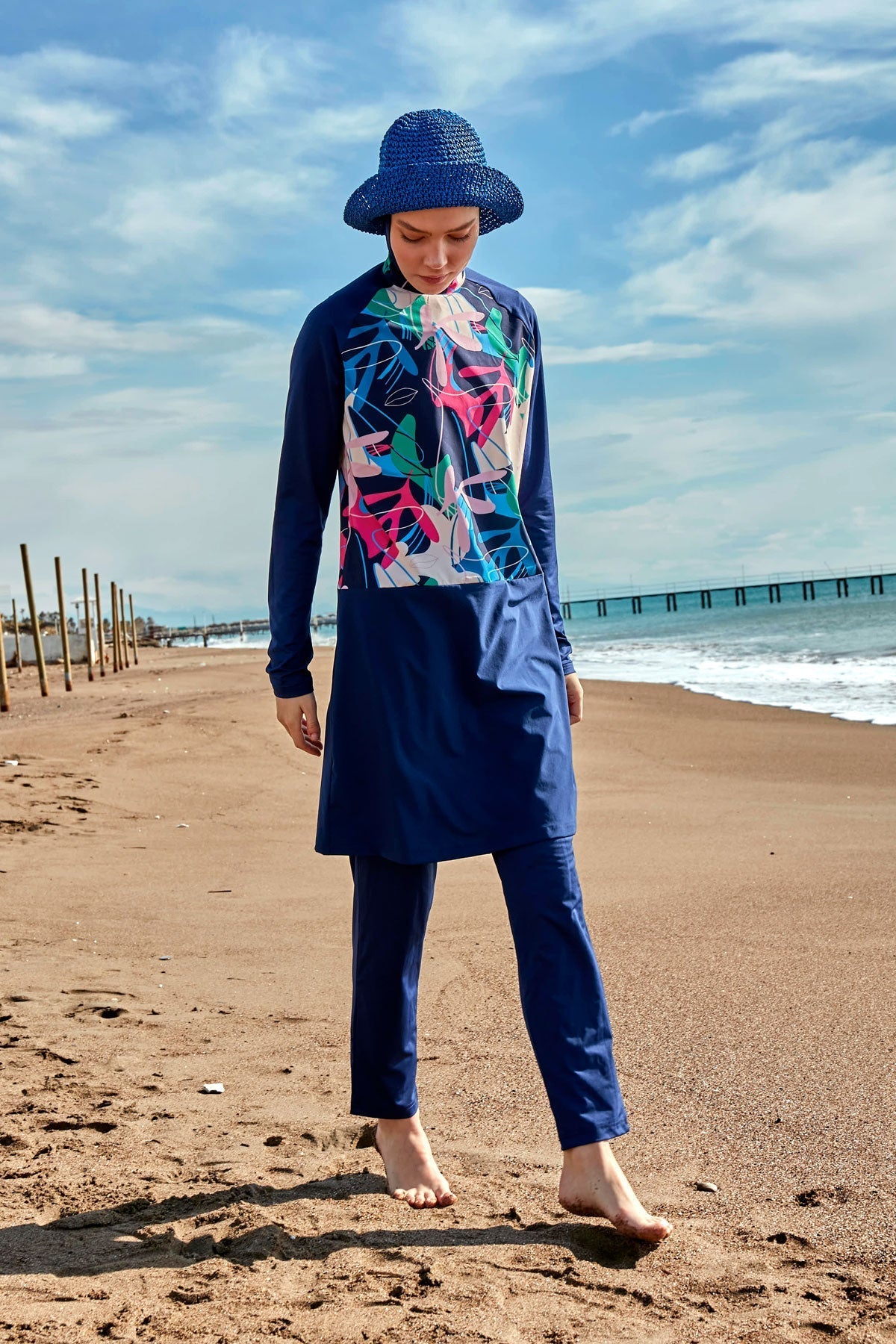 Lycra Navy Burkini Modest Swimwear M2497 Covered Burkini Swimwear La Vie Bien Lycra Navy Burkini Modest Swimwear M2497