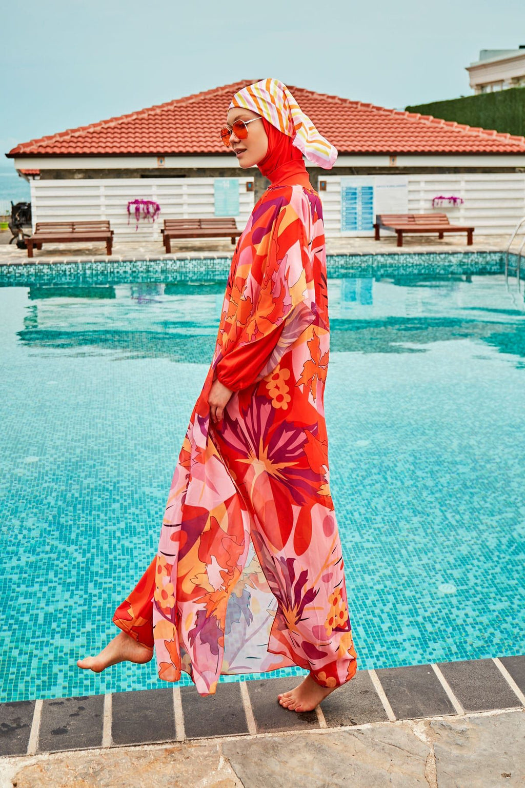 Lycra Orange Burkini Modest Swimwear M2317 Covered Burkini Swimwear La Vie Bien Lycra Orange Burkini Modest Swimwear M2317