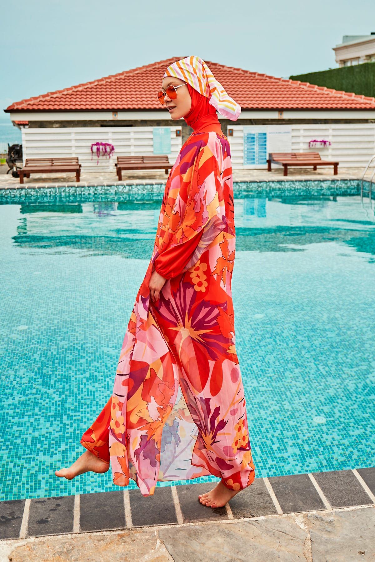 Lycra Orange Burkini Modest Swimwear M2317 Covered Burkini Swimwear La Vie Bien Lycra Orange Burkini Modest Swimwear M2317