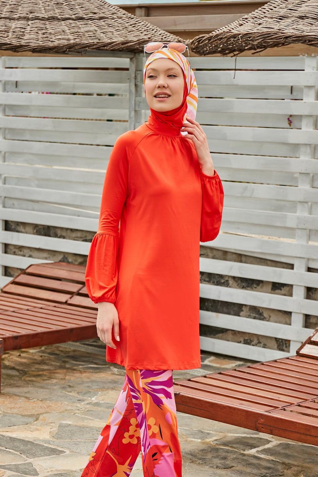 Lycra Orange Burkini Modest Swimwear M2317 Covered Burkini Swimwear La Vie Bien Lycra Orange Burkini Modest Swimwear M2317