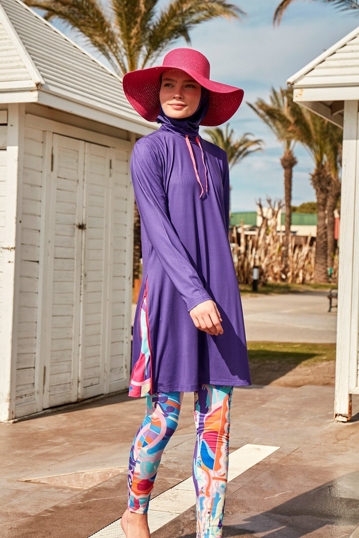 Lycra Purple Burkini Modest Swimwear M2496 Covered Burkini Swimwear La Vie Bien Lycra Purple Burkini Modest Swimwear M2496