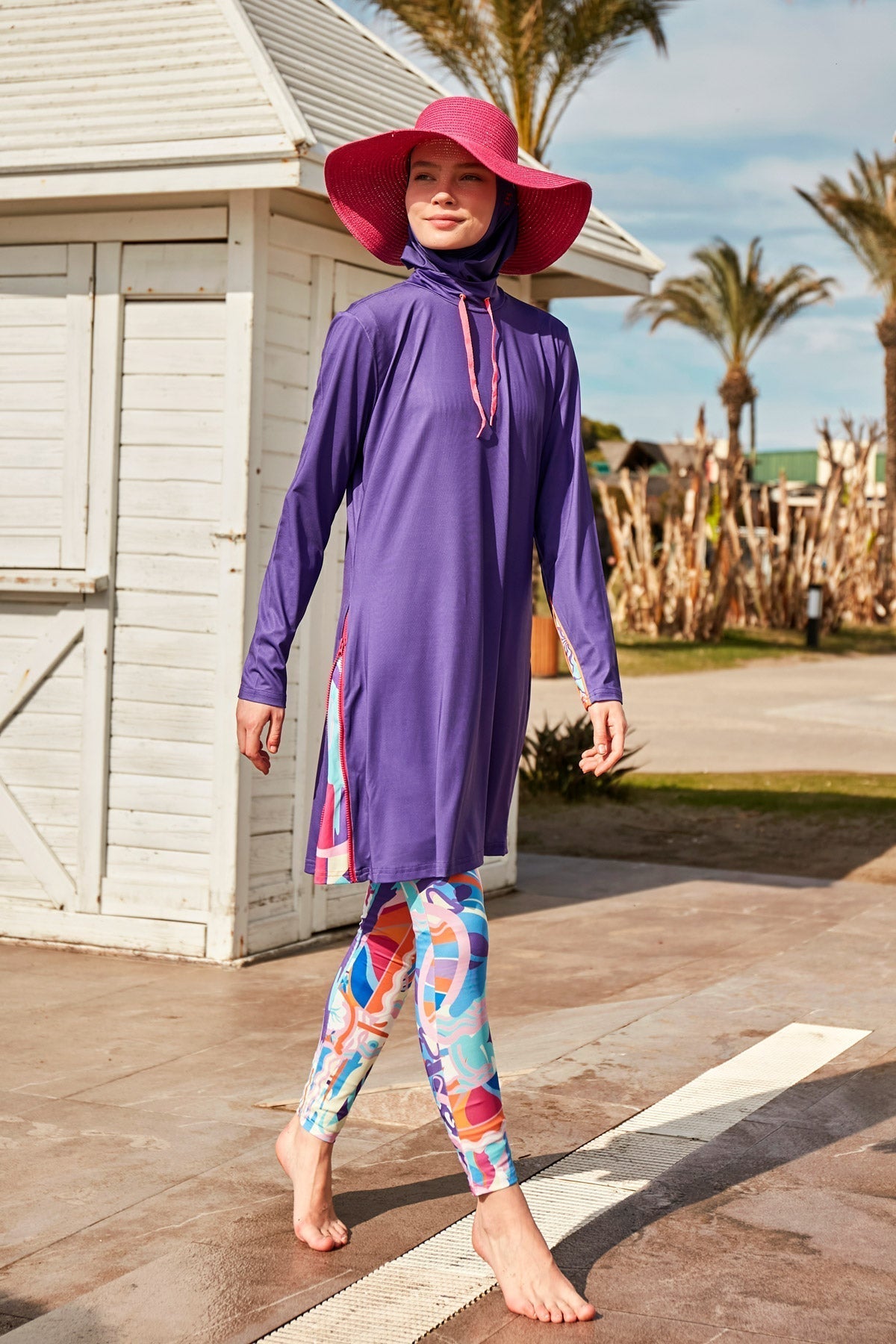Lycra Purple Burkini Modest Swimwear M2496 Covered Burkini Swimwear La Vie Bien Lycra Purple Burkini Modest Swimwear M2496