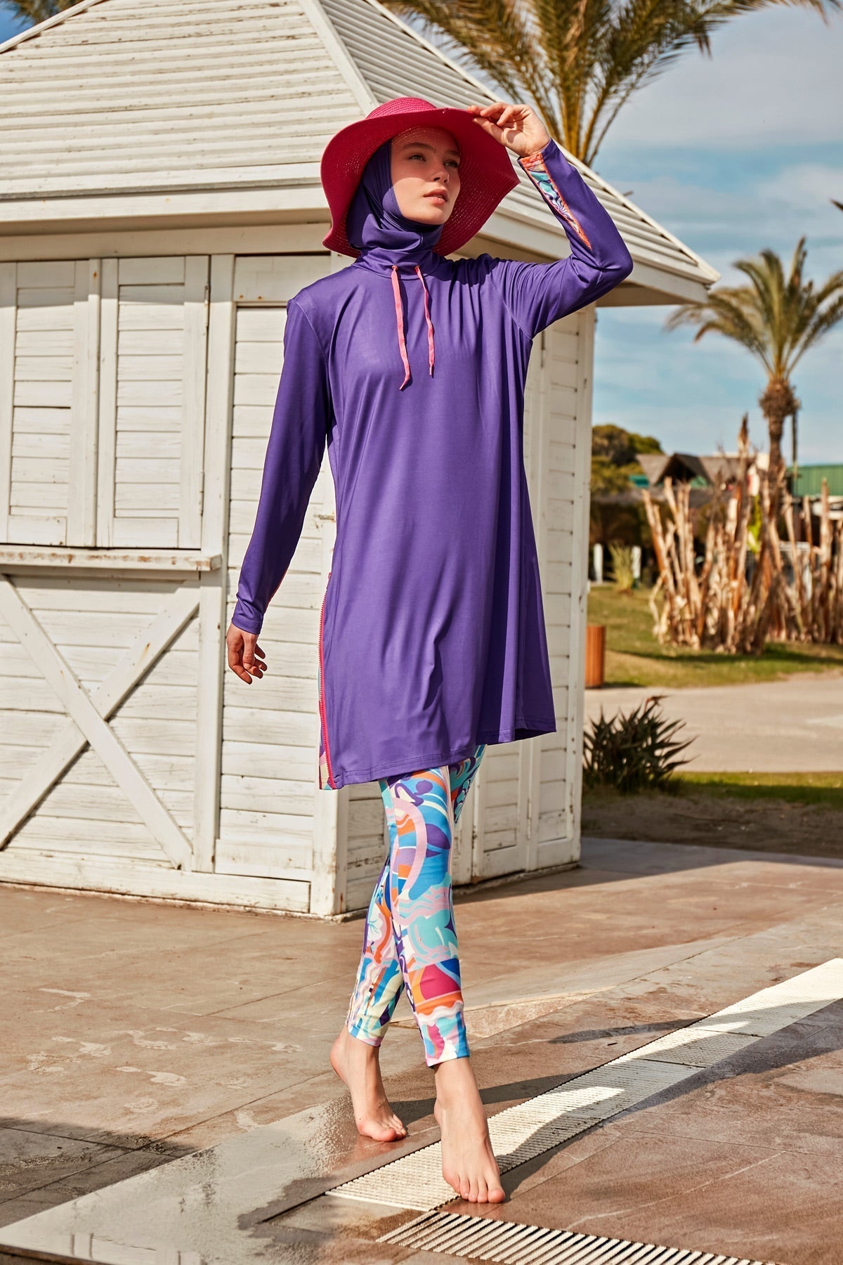 Lycra Purple Burkini Modest Swimwear M2496 Covered Burkini Swimwear La Vie Bien Lycra Purple Burkini Modest Swimwear M2496