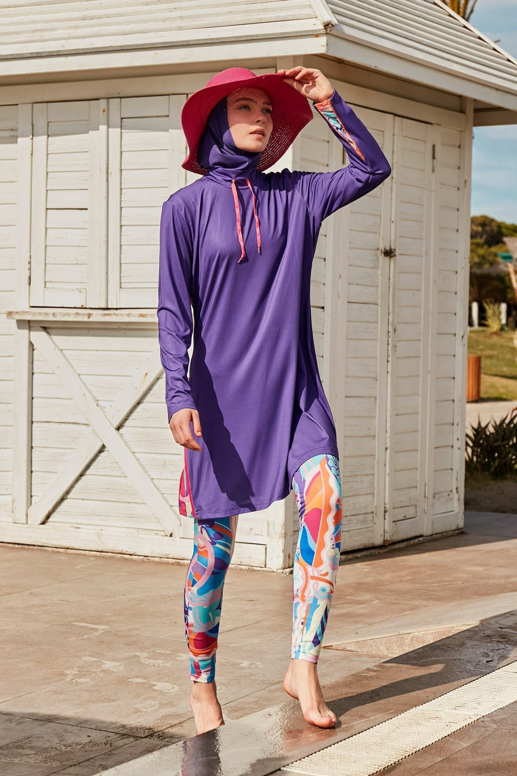 Lycra Purple Burkini Modest Swimwear M2496 Covered Burkini Swimwear La Vie Bien Lycra Purple Burkini Modest Swimwear M2496