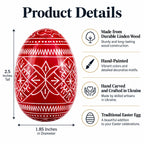Set of 12 Multicolored Hand Painted Ukrainian Wooden Easter Eggs 2.5 Inches
