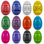 Set of 12 Multicolored Hand Painted Ukrainian Wooden Easter Eggs 2.5 Inches