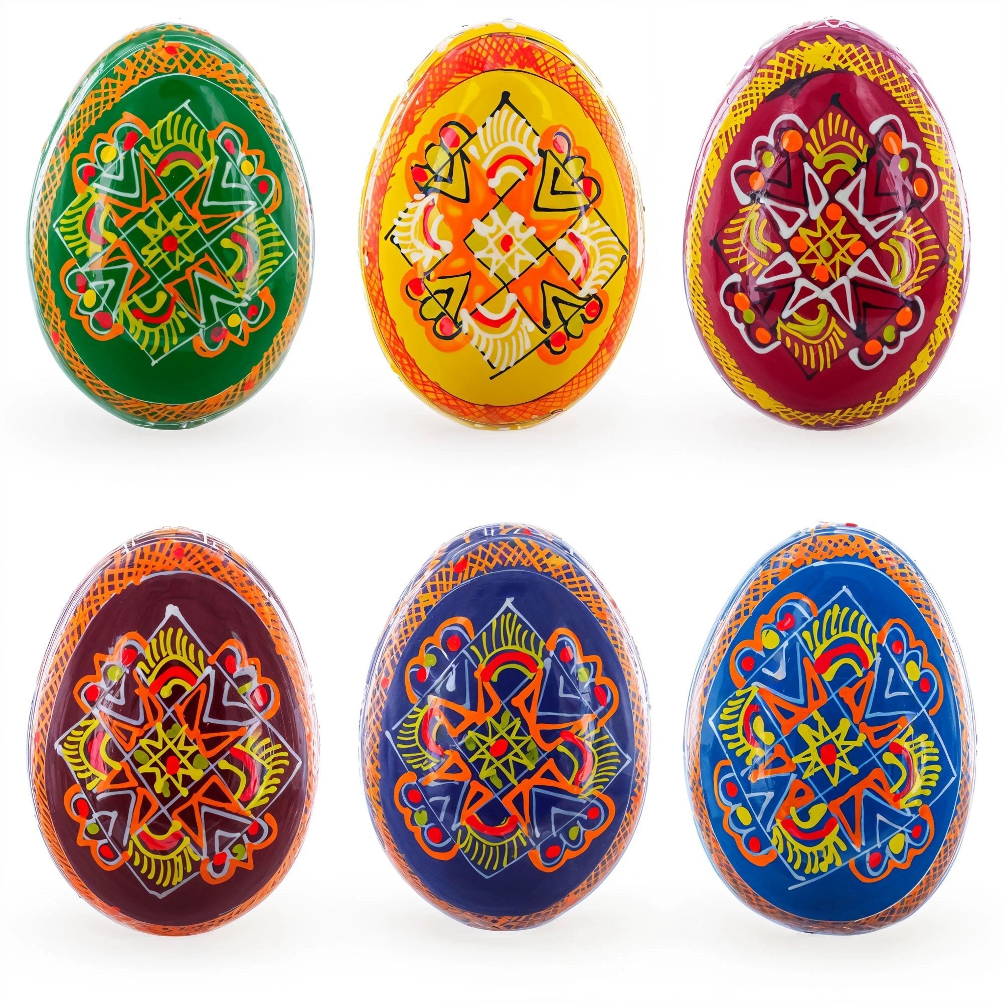 Set of 6 Folk Art Patterns Wooden Ukrainian Easter Eggs 2.5 Inches by BestPysanky