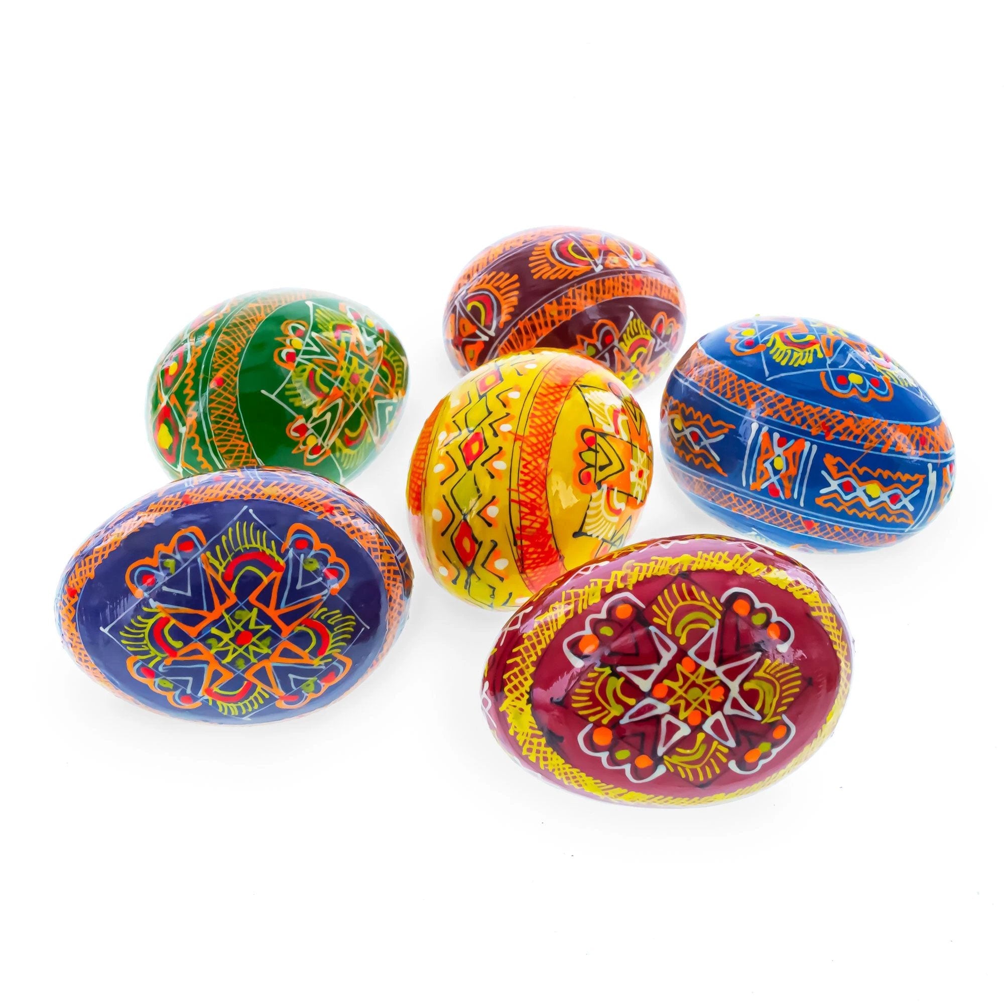 Set of 6 Folk Art Patterns Wooden Ukrainian Easter Eggs 2.5 Inches by BestPysanky